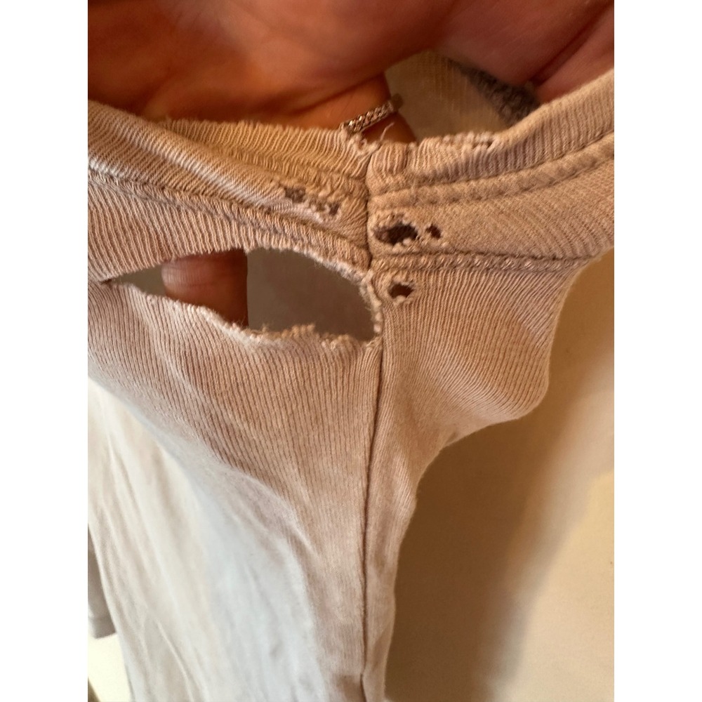 Zara Womens Destroyed Ribbed Knit Top Lite Grey Crew Neck Distressed Small - Picture 3 of 15